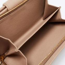 Pre Owned Prada Beige Saffiano Metal Leather French Compact Wallet