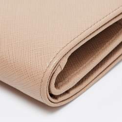 Pre Owned Prada Beige Saffiano Metal Leather French Compact Wallet