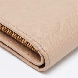 Pre Owned Prada Beige Saffiano Metal Leather French Compact Wallet
