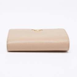 Pre Owned Prada Beige Saffiano Metal Leather French Compact Wallet