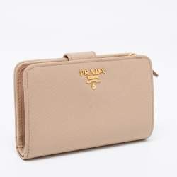Pre Owned Prada Beige Saffiano Metal Leather French Compact Wallet