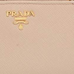 Pre Owned Prada Beige Saffiano Metal Leather French Compact Wallet