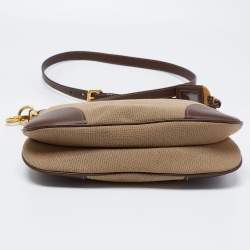 Pre Owned Prada Brown/Khaki Leather and Jacquard Logo Messenger Bag