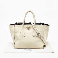 Pre Owned Prada Off White Leather Twin Pocket Tote
