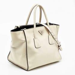 Pre Owned Prada Off White Leather Twin Pocket Tote