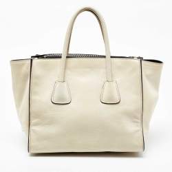 Pre Owned Prada Off White Leather Twin Pocket Tote