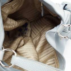 Pre Owned Prada Blue Leather Vitello Daino Side Pocket Hobo