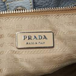 Pre Owned Prada Blue Leather Vitello Daino Side Pocket Hobo
