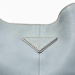 Pre Owned Prada Blue Leather Vitello Daino Side Pocket Hobo