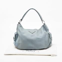 Pre Owned Prada Blue Leather Vitello Daino Side Pocket Hobo