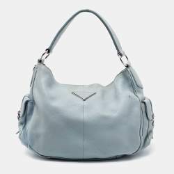 Pre Owned Prada Blue Leather Vitello Daino Side Pocket Hobo