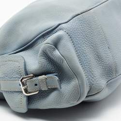 Pre Owned Prada Blue Leather Vitello Daino Side Pocket Hobo