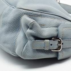 Pre Owned Prada Blue Leather Vitello Daino Side Pocket Hobo