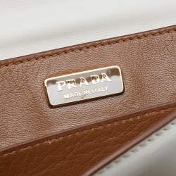 Pre Owned Prada Off White Laser Cut Leather Cahier Shoulder Bag