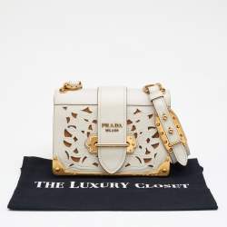 Pre Owned Prada Off White Laser Cut Leather Cahier Shoulder Bag