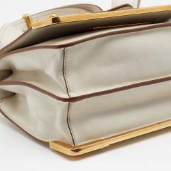 Pre Owned Prada Off White Laser Cut Leather Cahier Shoulder Bag