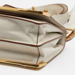 Pre Owned Prada Off White Laser Cut Leather Cahier Shoulder Bag