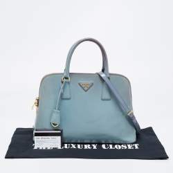 Pre Owned Prada Blue Saffiano Vernice Leather Medium Promenade Satchel