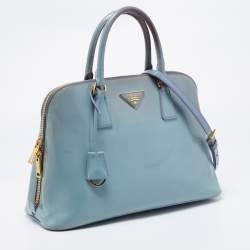 Pre Owned Prada Blue Saffiano Vernice Leather Medium Promenade Satchel