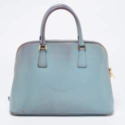 Pre Owned Prada Blue Saffiano Vernice Leather Medium Promenade Satchel