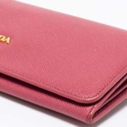 Pre Owned Prada Pink Saffiano Leather Continental Flap Wallet