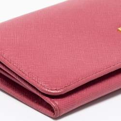 Pre Owned Prada Pink Saffiano Leather Continental Flap Wallet