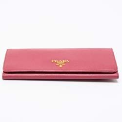 Pre Owned Prada Pink Saffiano Leather Continental Flap Wallet