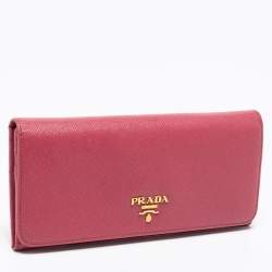 Pre Owned Prada Pink Saffiano Leather Continental Flap Wallet