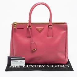 Pre Owned Prada Old Rose Saffiano Lux Leather Large Double Zip Tote