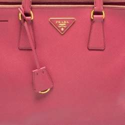 Pre Owned Prada Old Rose Saffiano Lux Leather Large Double Zip Tote