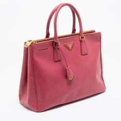 Pre Owned Prada Old Rose Saffiano Lux Leather Large Double Zip Tote