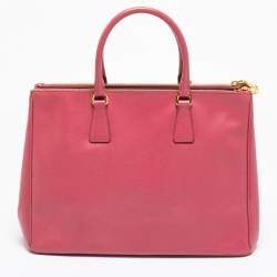 Pre Owned Prada Old Rose Saffiano Lux Leather Large Double Zip Tote