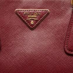 Pre Owned Prada Burgundy/Red Saffiano Leather Tote