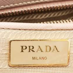Pre Owned Prada Beige Saffiano Leather Double Zip Tote