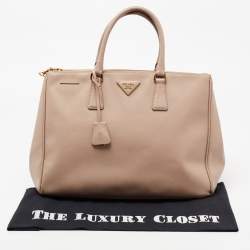 Pre Owned Prada Beige Saffiano Leather Double Zip Tote