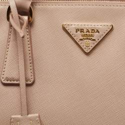 Pre Owned Prada Beige Saffiano Leather Double Zip Tote