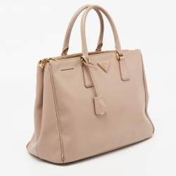 Pre Owned Prada Beige Saffiano Leather Double Zip Tote