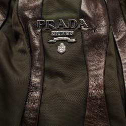 Pre Owned Prada Olive Green/Brown Leather And Nylon Tessuto Waves Hobo