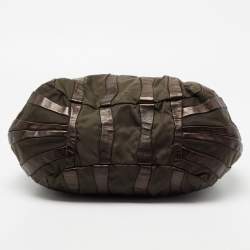 Pre Owned Prada Olive Green/Brown Leather And Nylon Tessuto Waves Hobo