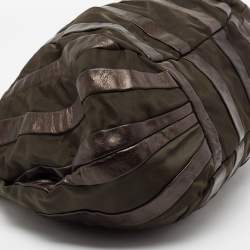 Pre Owned Prada Olive Green/Brown Leather And Nylon Tessuto Waves Hobo