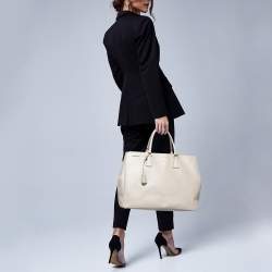 Pre Owned Prada Grey Saffiano Leather Large Double Zip Tote