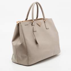 Pre Owned Prada Grey Saffiano Leather Large Double Zip Tote