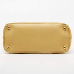 Pre Owned Prada Yellow Saffiano Lux Leather Small Galleria Double Zip Tote