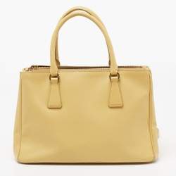 Pre Owned Prada Yellow Saffiano Lux Leather Small Galleria Double Zip Tote