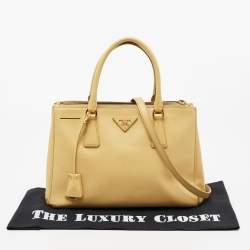 Pre Owned Prada Yellow Saffiano Lux Leather Small Galleria Double Zip Tote