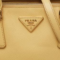 Pre Owned Prada Yellow Saffiano Lux Leather Small Galleria Double Zip Tote