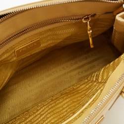 Pre Owned Prada Yellow Saffiano Lux Leather Small Galleria Double Zip Tote