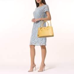 Pre Owned Prada Yellow Saffiano Lux Leather Small Galleria Double Zip Tote