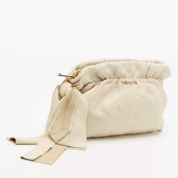Pre Owned Prada Beige Gathered Leather Bow Clutch