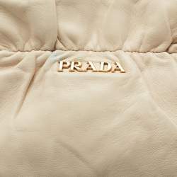 Pre Owned Prada Beige Gathered Leather Bow Clutch